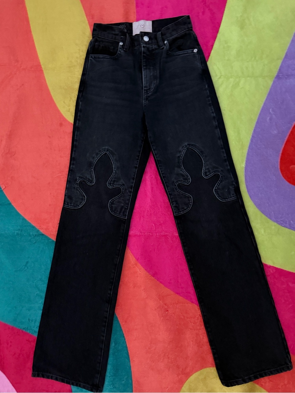 REVICE Women’s High-Rise Black Jeans with Knee Appliqué